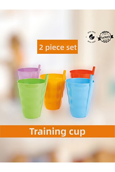 MUF HOME طقم أكواب تمرين للأطفال سعة 250 مل مع مصاصة - كوب ممتع