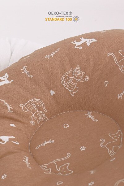 Umaybebek Babynest, Baby Sleeping Bed 0-2 Years - Brown Cat Pattern