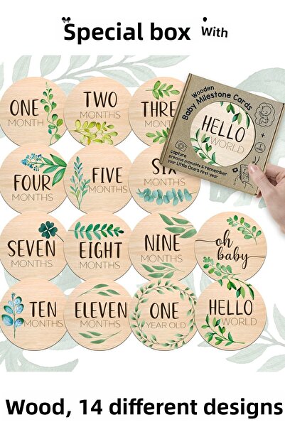 Little One 14 Different Design Wooden Newborn Baby Monthly Cards With Special...