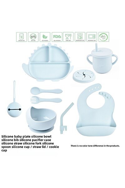 jojobebek طقم تغذية من السيليكون - طبق طعام، وعاء، غطاء لهاية، شوكة، ملعقة، ق...
