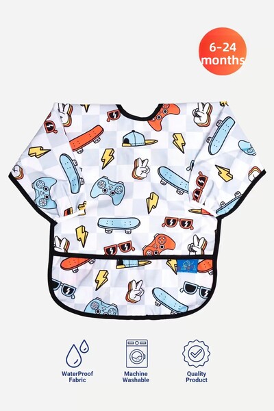 ANP MODA TASARIM Liquid Proof Long Sleeve Play Patterns Activity-Food Bib 6-2...
