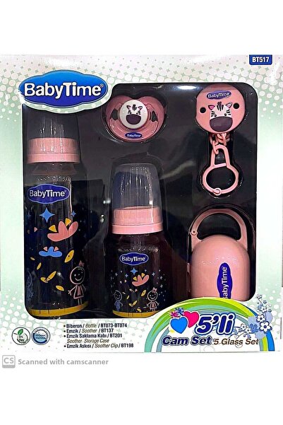 Babytime Newborn 5-Piece Glass Feeding Bottle and Pacifier Set Pink
