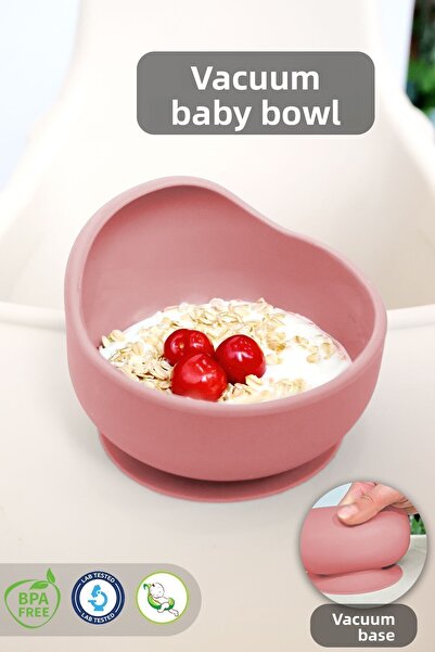 Meleni Baby وعاء طعام للأطفال باللون الوردي - وعاء سيليكون بيضاوي