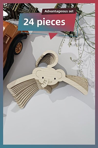 AHWART Set of 24 Wooden Elephant Patterned Baby Dress and Clothes Hangers