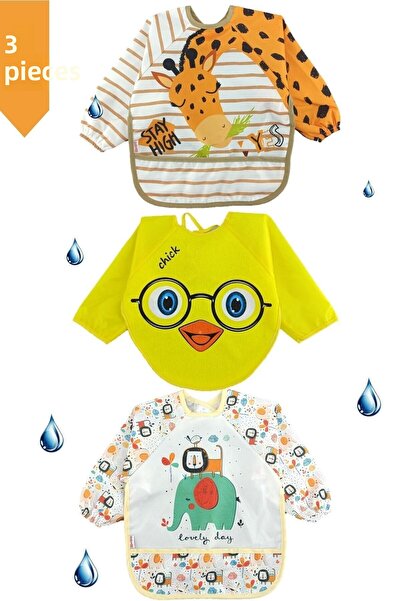dubi baby 3 قطع من مريلة طعام الأطفال المقاومة للسوائل بنمط الزرافة والأسد وا...