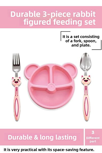 Tois Baby مجموعة متينة مكونة من 3 قطع من شوكة الطفل وملعقة وطبق طعام على شكل ...