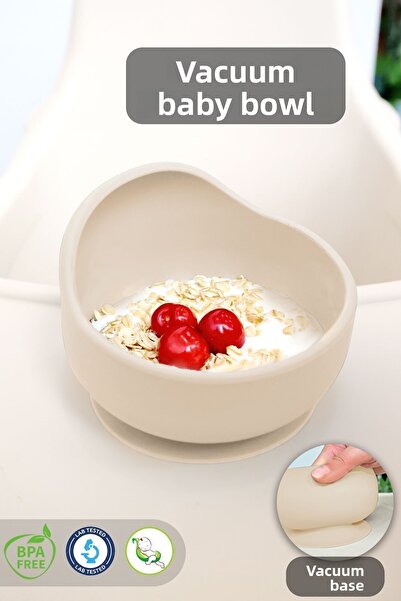 Meleni Baby وعاء طعام للأطفال باللون البيج - وعاء سيليكون بيضاوي مفرغ
