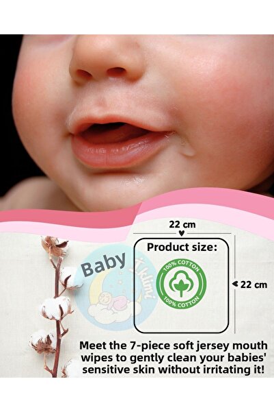 Baby Clime 7-Piece Muslin Fabric Baby Mouth Wipes - 22x22 cm Yakamoz Series (Contains Common Colors)