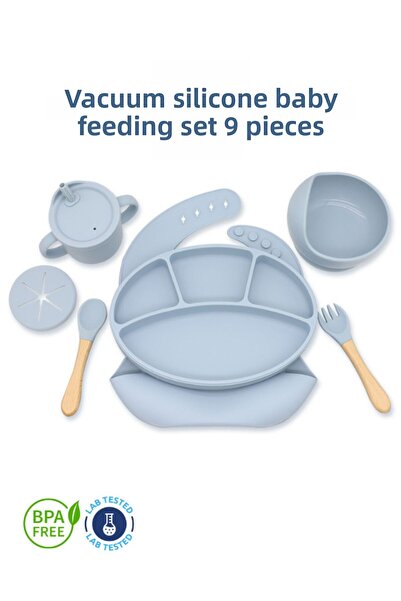 Bubbico طقم طعام أطفال سيليكون مفرغ من الهواء من Blw - مريلة - طبق - وعاء - ك...