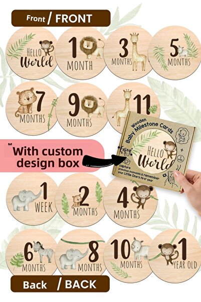 Enjoymydesign بطاقات الطفل الشهرية، بطاقات المعالم الإنجليزية، بطاقات سفاري ل...