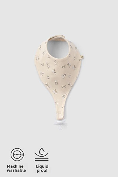 Little Gusto قطن كبير منقوش - قطن عضوي مقاوم للسوائل، مريلة مع حامل لهاية