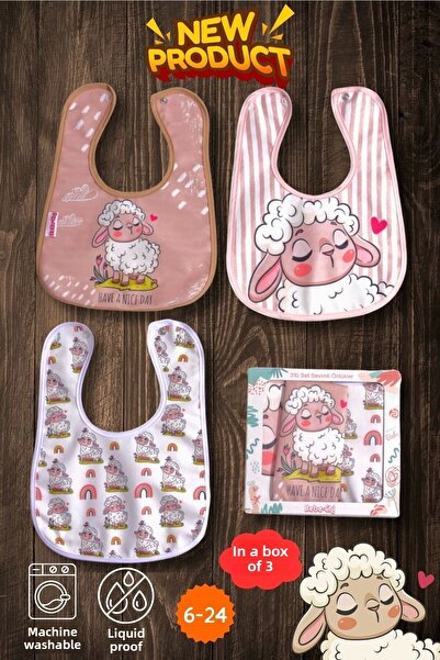 Babydonat منديل طعام لحم الضأن من الألياف الدقيقة مكون من 3 قطع بنمط مربع - مقاوم للسوائل مع سياج