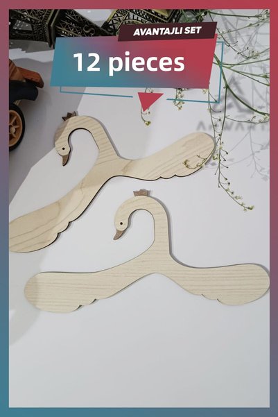 AHWART Set of 12 Patterned Wooden Swan Baby Dress and Clothes Hanger