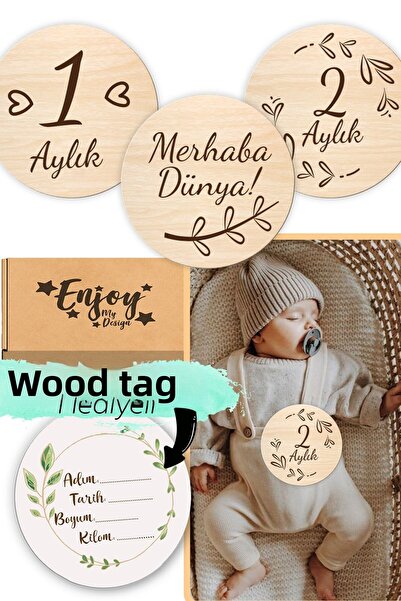 Enjoymydesign Wooden Turkish Monthly Plaque Set Baby Photo Cards Wooden Baby ...