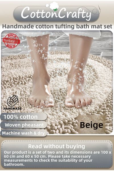 CottonCrafty Σετ πατάκι μπάνιου από 100% βαμβάκι, απορροφητικό νερό, χαλί μπάνιου Cottonway Σετ 2 60x100 - 60x50