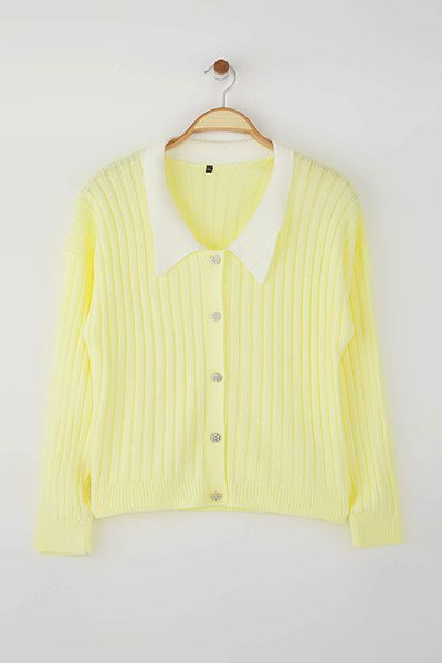 Trendyol Curve Yellow Knitwear Large Size Cardigan Tbbaw23Av00084