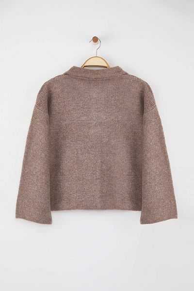 Trendyol Collection Mink Soft Textured Coat Look Knitwear Cardigan Twoaw25Hi00100