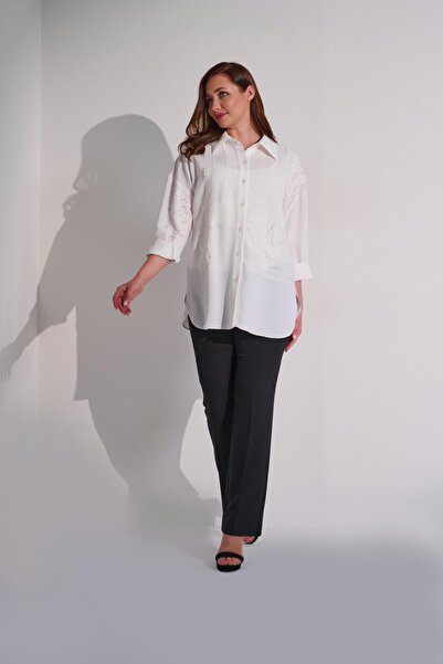 DE WHITES Plus Size Shirt with Lace Front and Brodere Detail