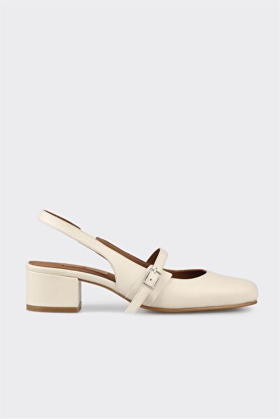Elle Shoes Bej Deri Kadın Topuklu Ayakkabı