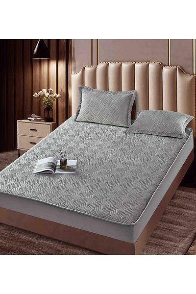 CHIRASO CHIRASO Bed Topper Set, VELVET, ELASTIC 160x200+30cm and 2 Pillowcases 50x70cm, gray