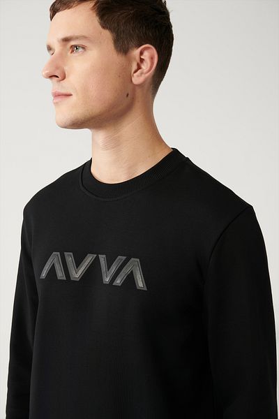 Avva Мъжки суитшърт с щампа с кръгла яка от 100% памук A32Y1394