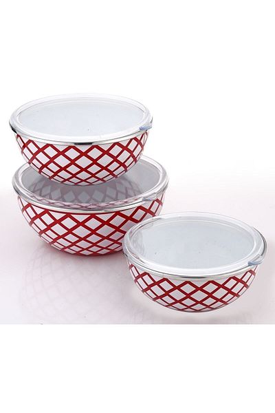 Bonera Red Striped Storage Container Set 16-18-20 cm Vacuum Lid 6 Pieces