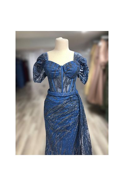 Bijutek Rochie de seară lungă pentru ocazii speciale, cu drape transparente cu sclipici