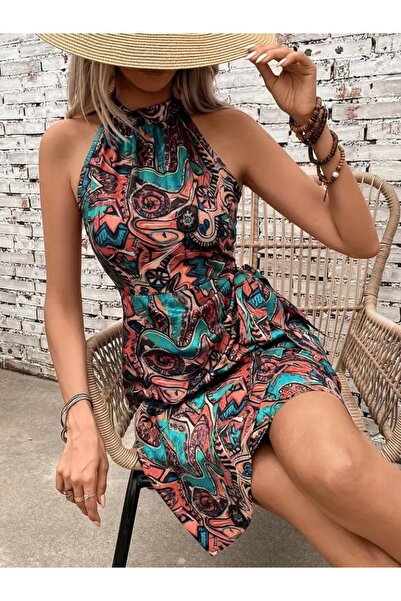 ARONA Γυναικείο Φόρεμα με Κοντό Ζέρσεϊ και Μπλούζα με Μικρή Λαιμόκοψη και Σταυρωτό Δέσιμο στο Πλάι