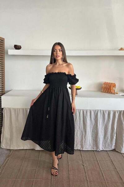 Livizmir Moda فستان مطرز جيبي أسود