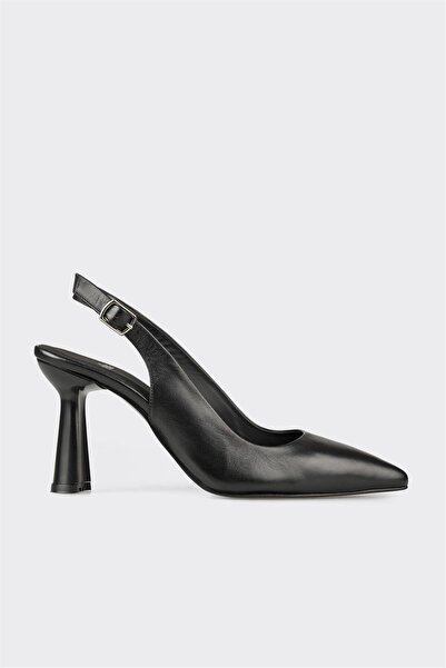Elle Shoes Siyah Deri Kadın Topuklu Ayakkabı