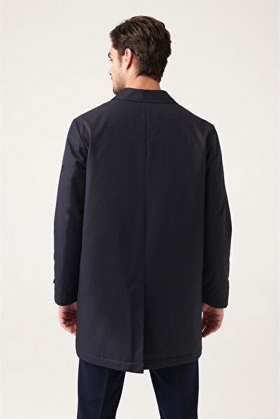 Avva Erkek Lacivert Klasik Yaka Kapitoneli Su İtici Trençkot A31Y6000