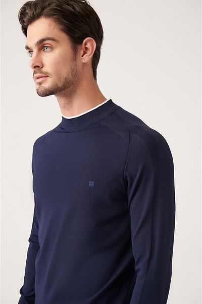 Avva Men's Navy Blue Crew Neck Cool Rayon Knitwear Sweater A31Y5001