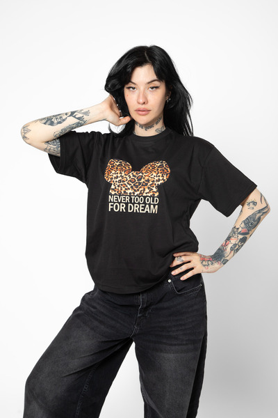 CİNEMA MODA Leopard For Dream Štampano opuštena crna ženska majica