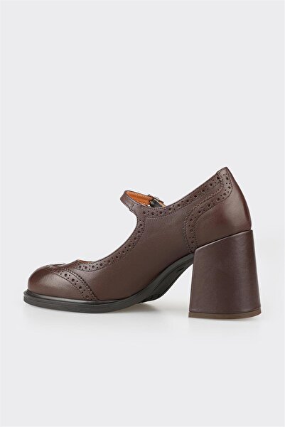 Elle Shoes Brown Leather Women's Heeled Shoes