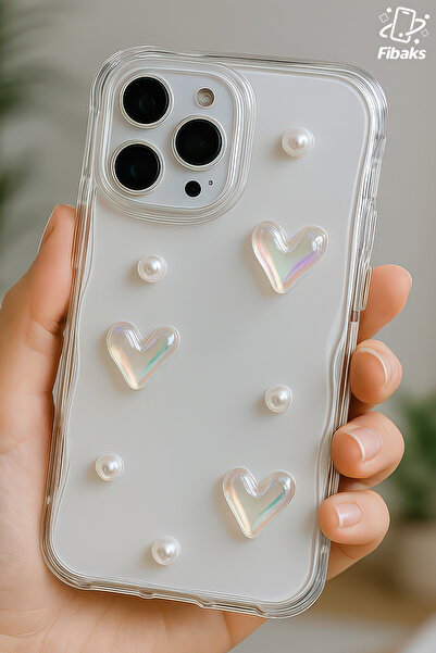 Fibaks Case for Apple iPhone 11 Pro Max 3D Heart Pearl Design Patterned Camera Protection Transparent Silicone Cover
