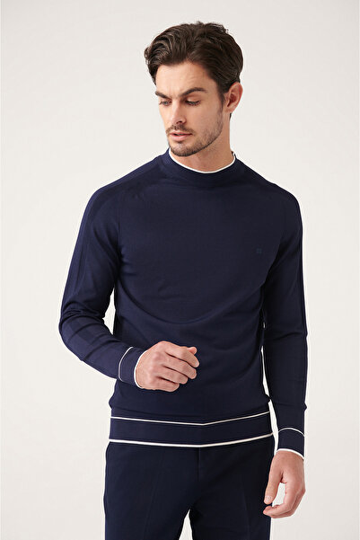 Avva Men's Navy Blue Crew Neck Cool Rayon Knitwear Sweater A31Y5001