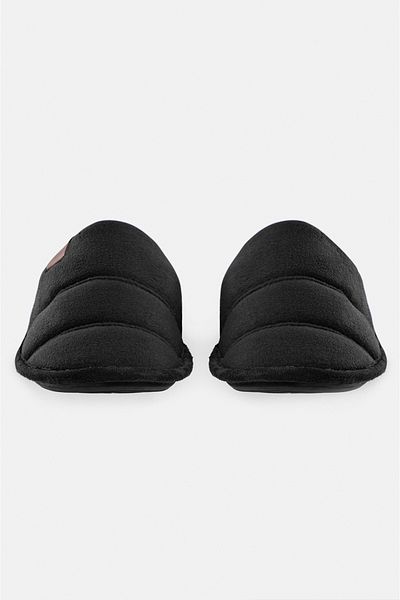 Avva Men's Black 100% Wool House Slippers A31y8330