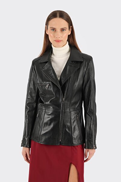 Elle Shoes Siyah Deri Kadın Ceket