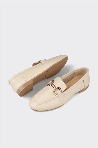 Elle Shoes Ekru Deri Kadın Loafer