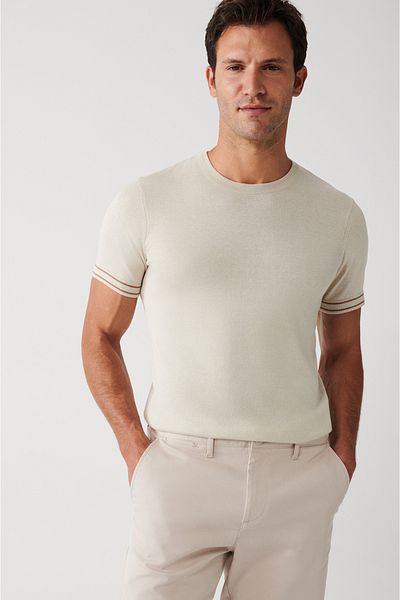 Avva Beige Crew Neck Soft Knitwear T-Shirt - A31Y5107