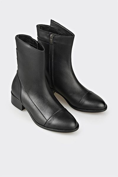 Elle Shoes Μαύρες Δερμάτινες Γυναικείες Flat Μποτάκια