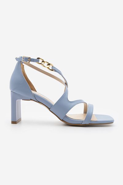 Marjin Women's Gold Chain Blunt Toe Strap Heeled Sandals Nekva Blue