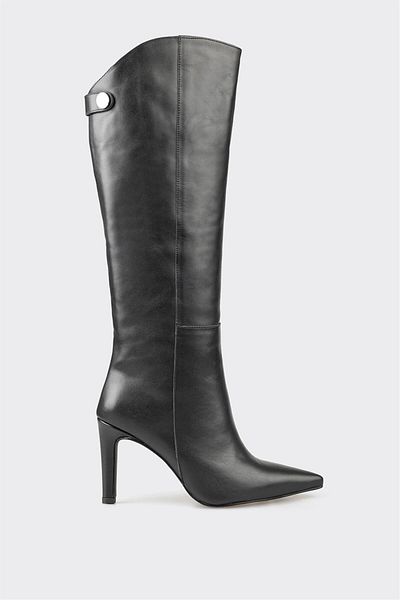Elle Shoes Black Leather Women's Heeled Boots