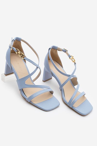 Marjin Women's Gold Chain Blunt Toe Strap Heeled Sandals Nekva Blue