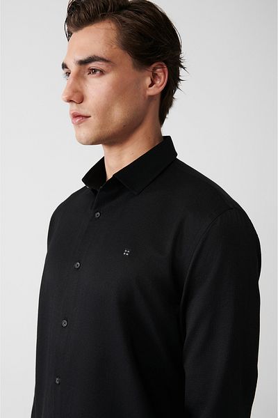 Avva Men's Black Easy-Iron Classic Collar Dobby Shirt A31Y2068