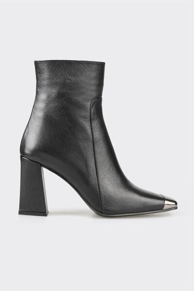Elle Shoes Siyah Deri Kadın Klasik Topuklu Bot