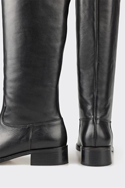 Elle Shoes Μαύρες Δερμάτινες Γυναικείες Flat Μποτάκια