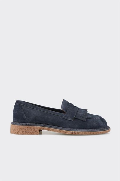 Elle Shoes Сини кожени дамски мокасини
