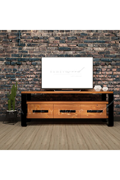 deryawood Raweyn Masif Ağaç Çekmeceli Tv Sehpası Ceviz 150 Cm 45 Cm 55 Cm