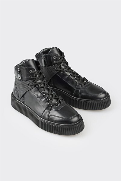 Elle Shoes Siyah Deri Erkek Spor Bot